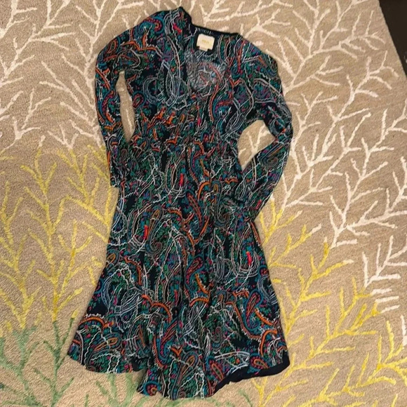 ANTHROPOLOGIE | Maeve Maplewood Blue Paisley V Neck Midi Dress Womens Size S - Picture 2 of 7